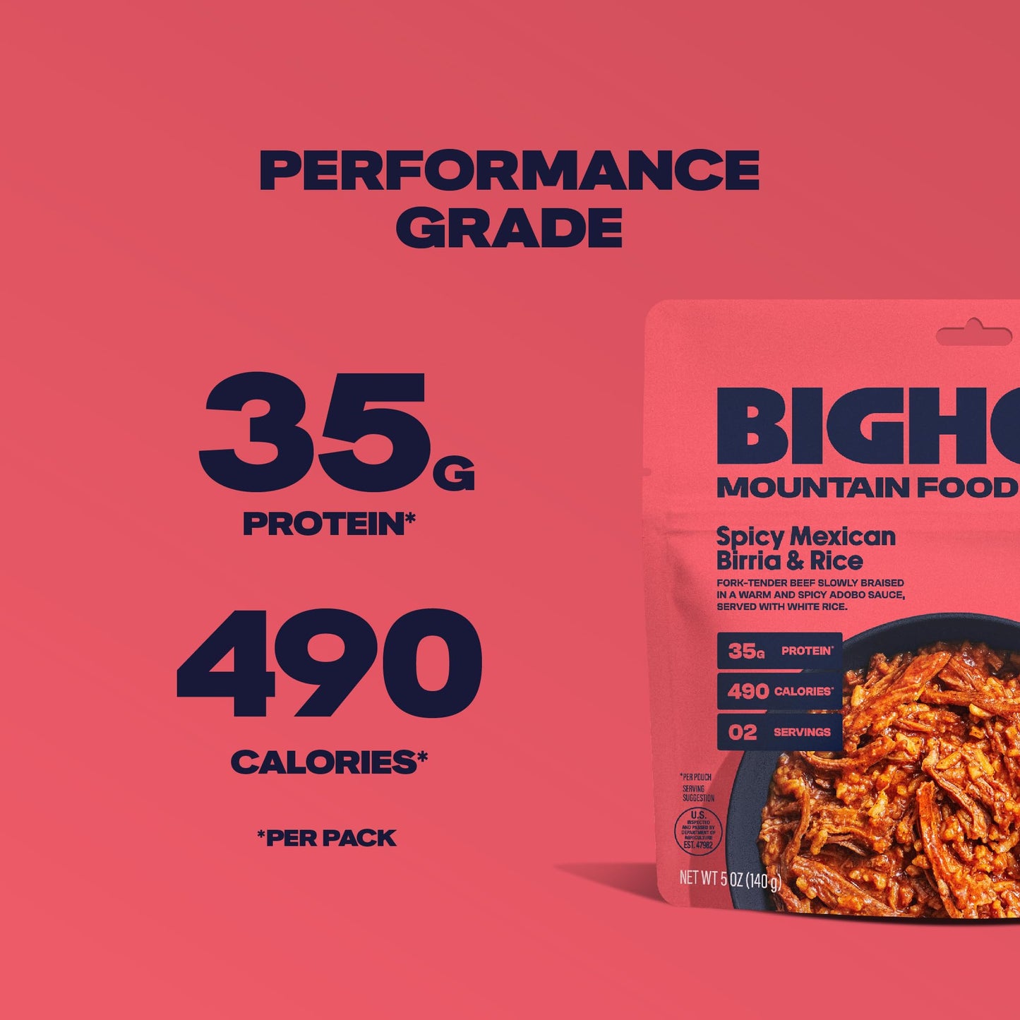 BIGHORN Mountain Food Spicy Mexican Birria and Rice - contains 4 packs | 8 servings | 140g Protein | 1,960 Calories - premium freeze dried meals for backpacking food - dehydrated camping food for backpacking meal - just add water - great taste