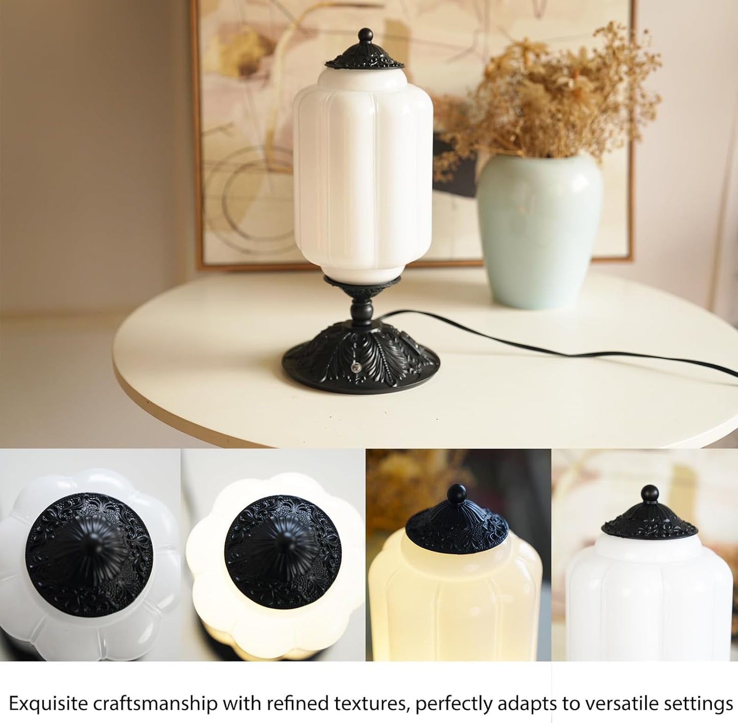 Milk Glass Touch Table Lamp, Elegant Green Jadeite Glass Bedside Desk Lamp 3 Way Dimmable with USB C+A Charging Ports - Bedroom Nightstand & Living Room Essential, 4W Bulb Included (Green, 6.5)