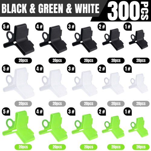 Leitee 300 Pcs Treble Hook Covers Assorted Sizes Fishing Hook Protector Bonnets Guard Safety Cap Protector, 5 Sizes(Black, Green, White)