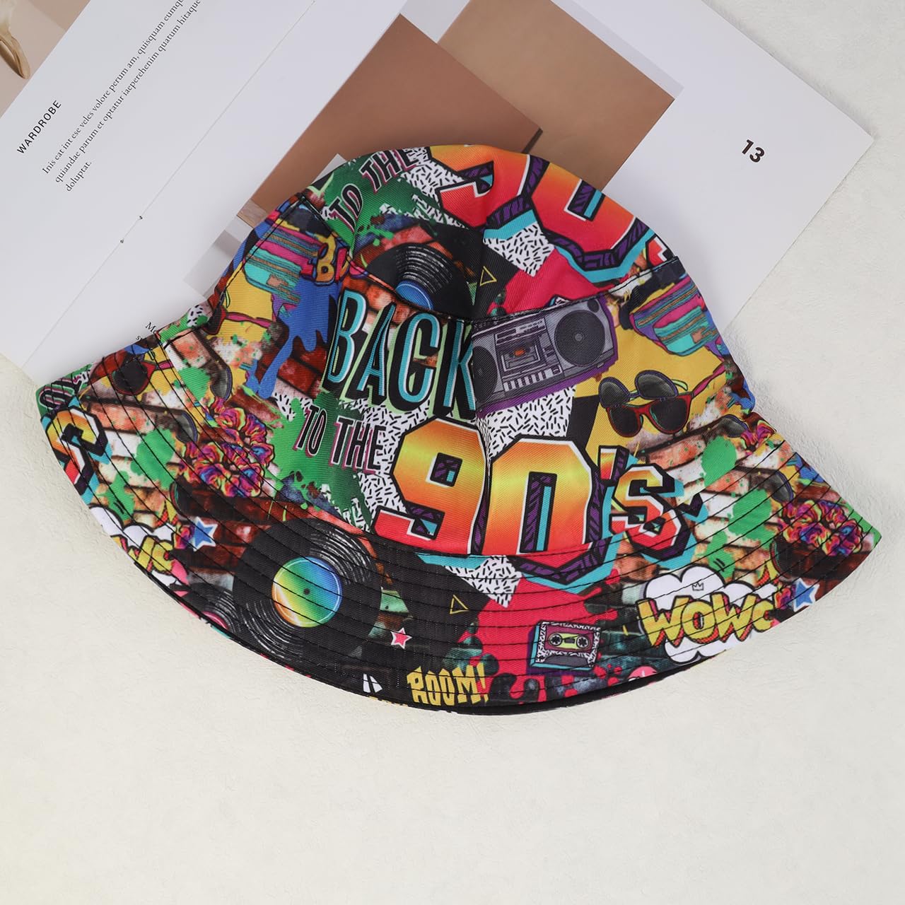 JAZTAKU Retro 80s 90s Bucket Hats for Women Men Rave Festival Hat Party Outfit for Women Men Fisherman Sun Hat