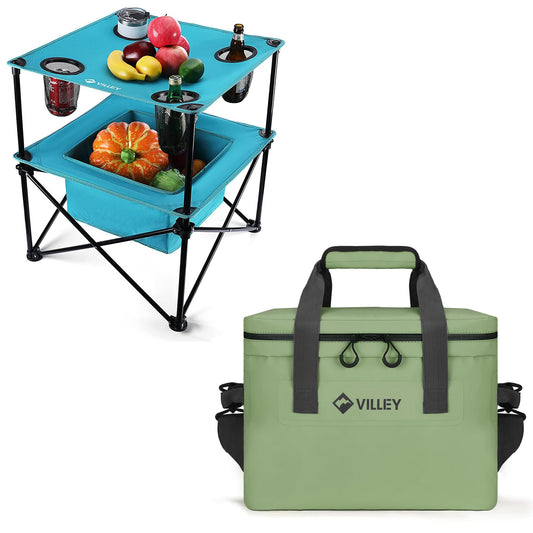 VILLEY Portable Camping Picnic Table and 30 Cans Cooler Bag