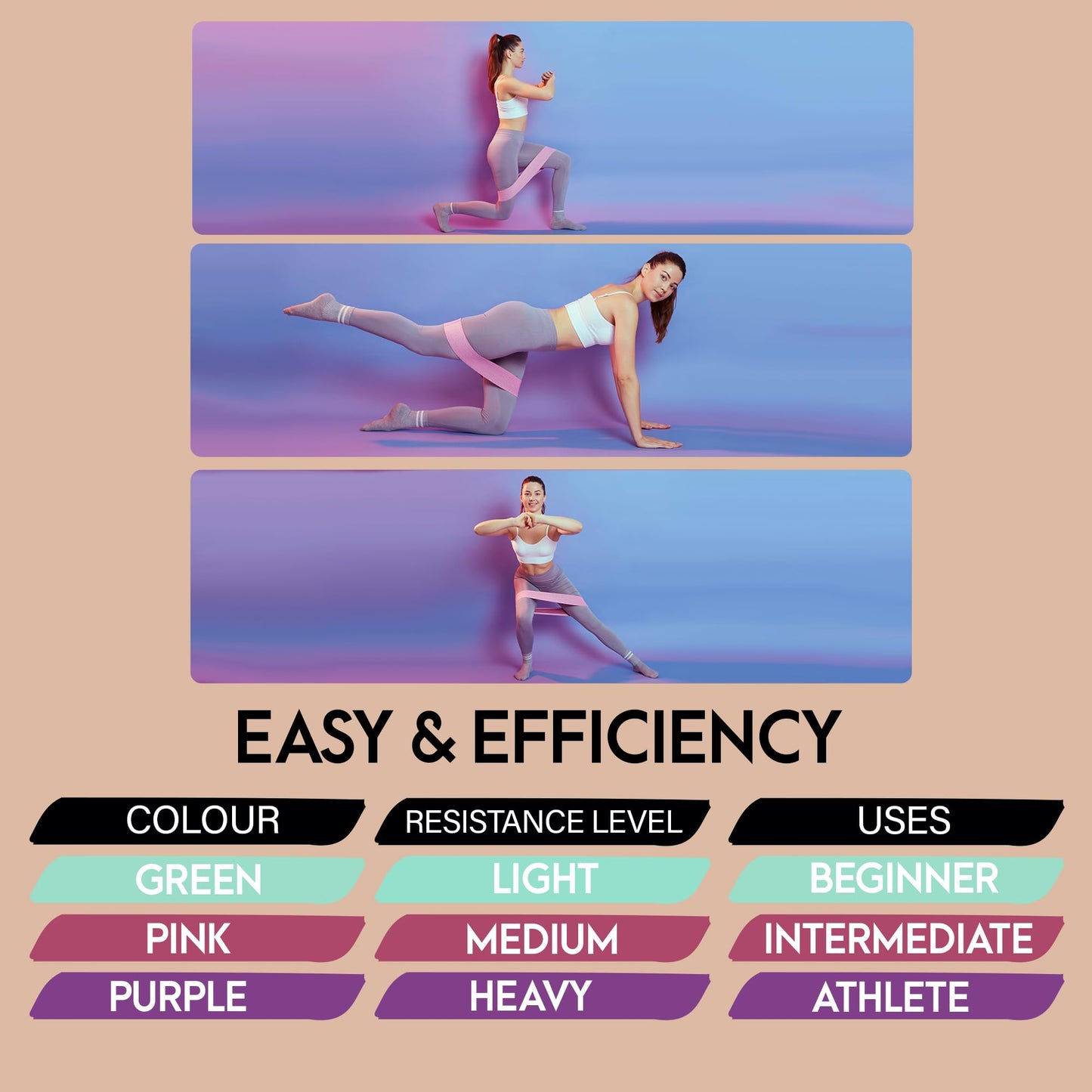 Generic Resistance Bands for Working Out - 3 Levels Exercise Bands for Full-Body Fitness - Booty Bands for Working Out - Exercising Bands for Home