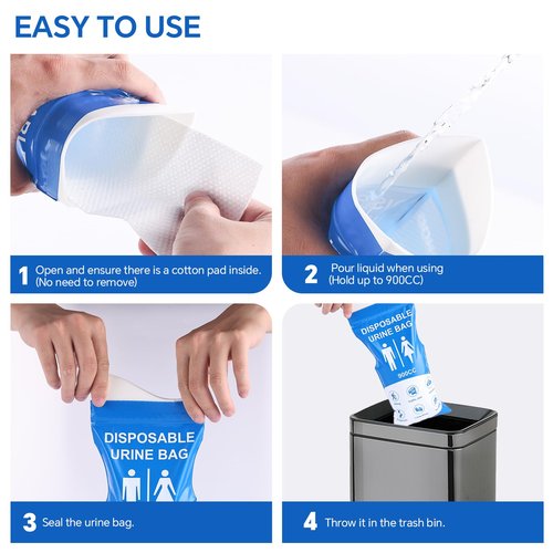 Xeiophoy Urine Bag, 12PCS Disposable Pee Bags for Travel for Women Men, 900ML Emergency Urinal Bag and Vomit Bags, Portable Unisex Urinal Bags for Camping Hiking Traffic Jams, Pregnant, Patient, Kids
