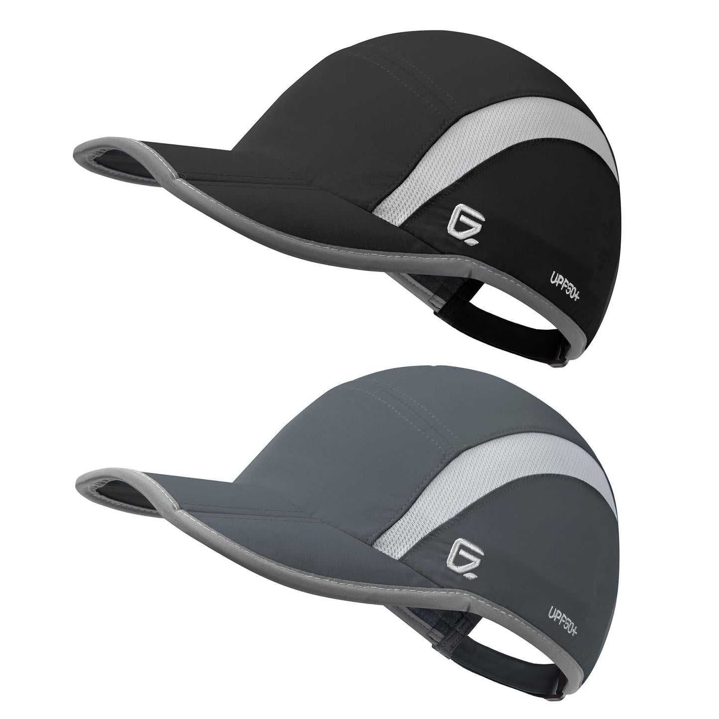 GADIEMKEN 2 Pack Foldable Sports Sun Hat for Men & Women, UPF50+ Protection, Quick Drying, Summer Hiking & Running Hat, Black & Dark Grey