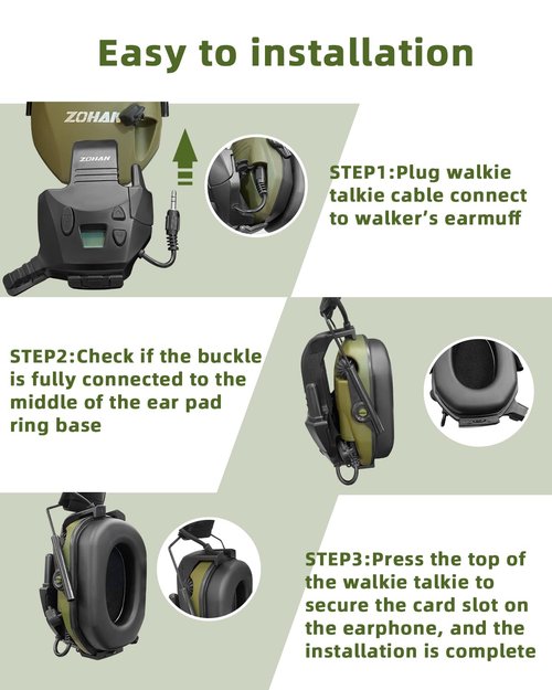 ZOHAN RH07 Walkie Talkie Adapter for Walker's Razor Slim Electronic Shooting Ear Muffs, Handsfree Communication