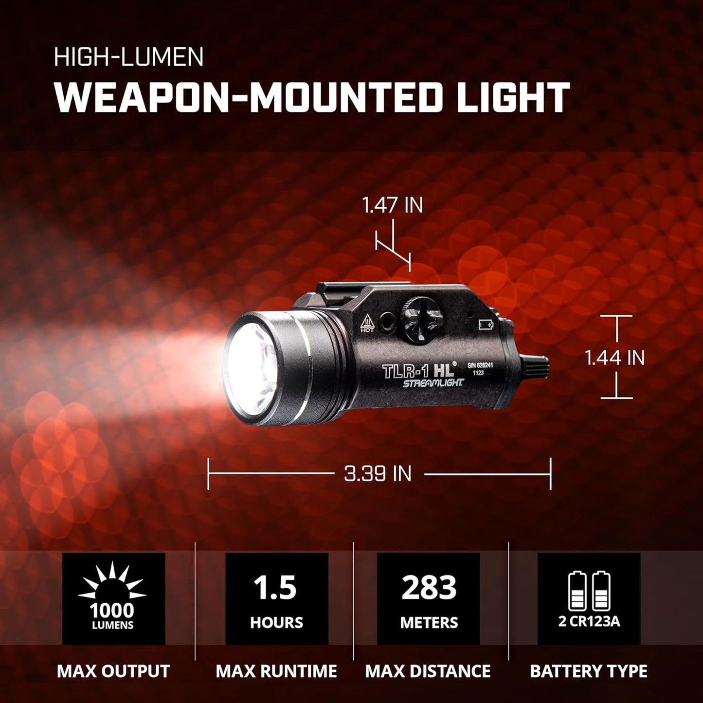 Streamlight 69266 TLR-1 HL 1000-Lumen 20000 Candela Rail-Mounted Tactical Weapon Light with Specific Compatibility Rail Locating Keys, Flat Dark Earth