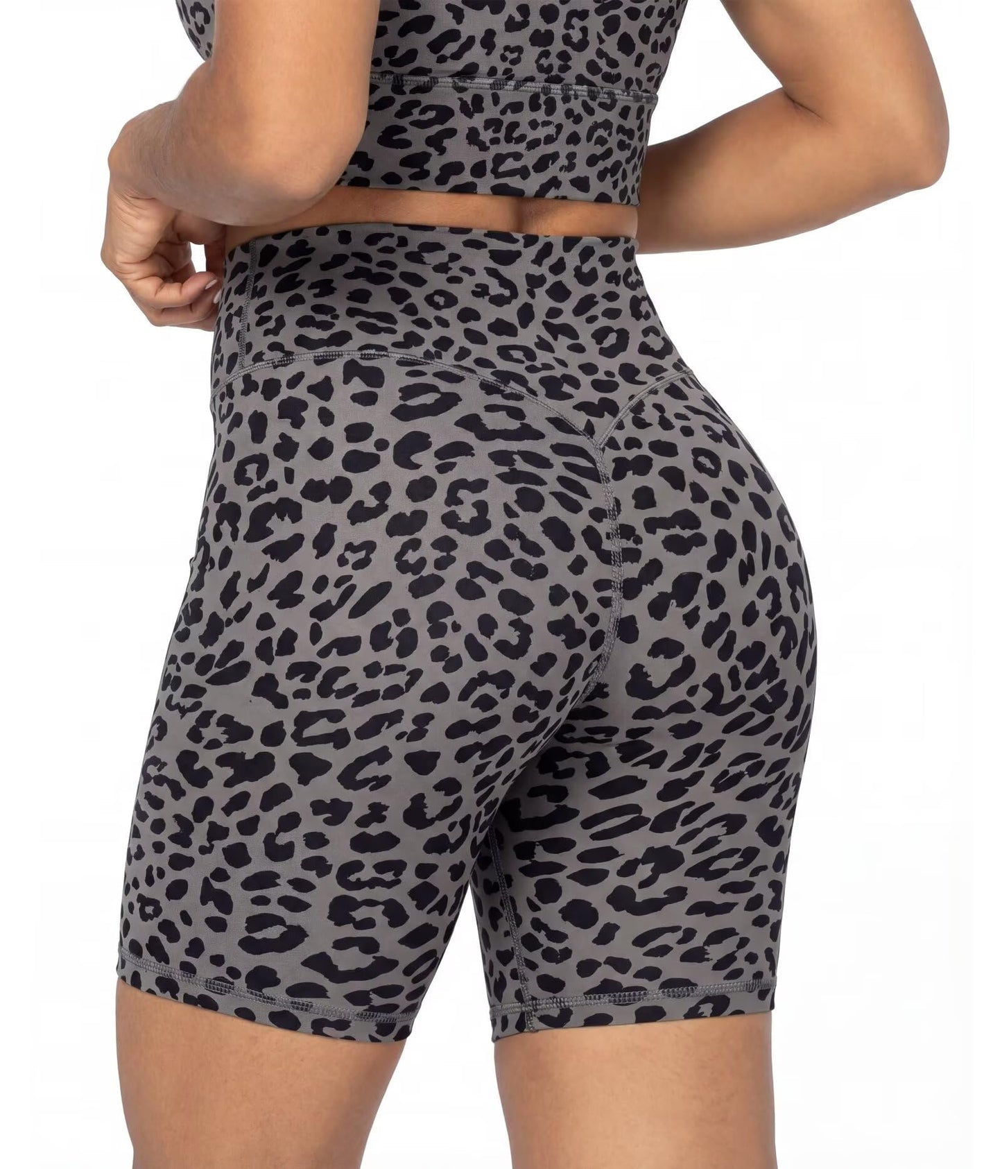 Sunzel 8" Waist Biker Shorts for Women No Front Seam Soft Yoga Workout Gym Bike Shorts Tummy Control Squat Proof Leopard Charcoal Gray X-Large