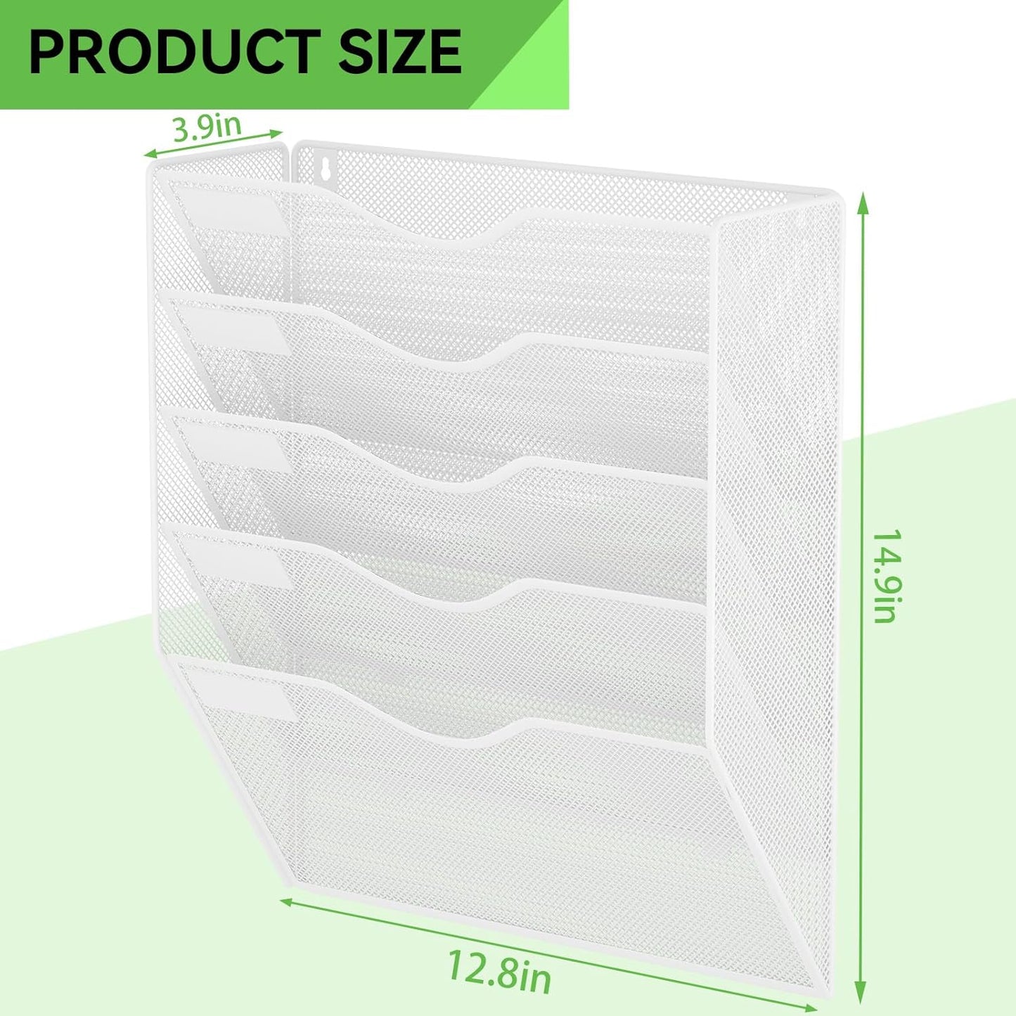 5 Pockets Mesh Hanging Wall File Holder Organizer Wall Mounted Paper Magazine Rack, Black