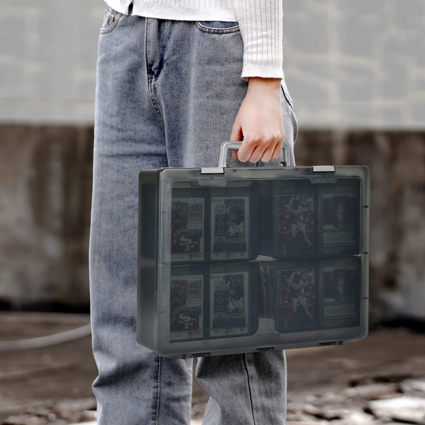 ALCYON 1600+ Baseball Card Storage Box, Sports Cards Holder Organizer Hard Plastic Display Case Compatible with Baseball/Football/for MTG/for PM for Collector (Bag Only)-Grey