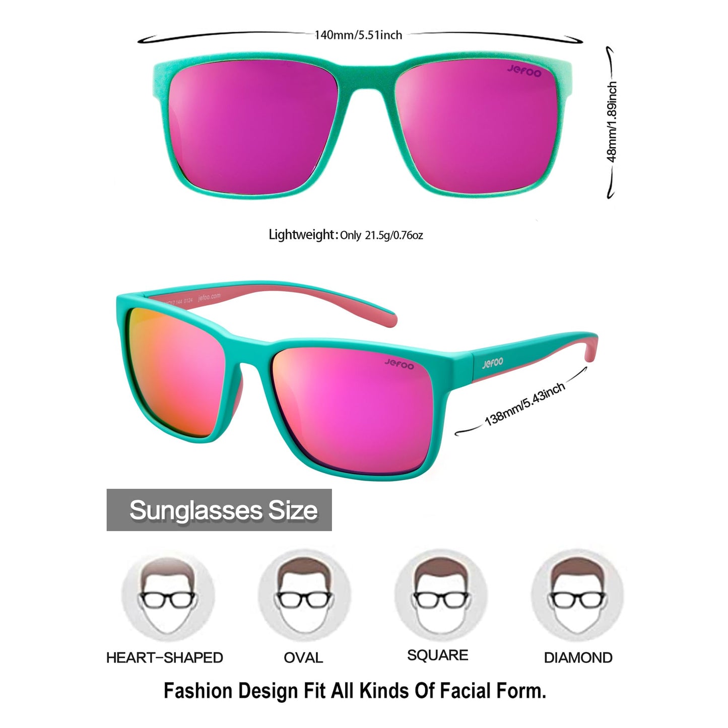 Jefoo Polarized Fishing Sunglasses for Men Women Kayaking Surfing Driving Lightweight Sports Sun Glasses UV Protection