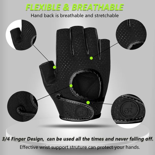 MOREOK Workout Gloves for Men/Women- [3/4 Finger] [Curved Open Back] Gloves for Weightlifting,Exercise,Training,Pull ups,Fitness and Rowing -M