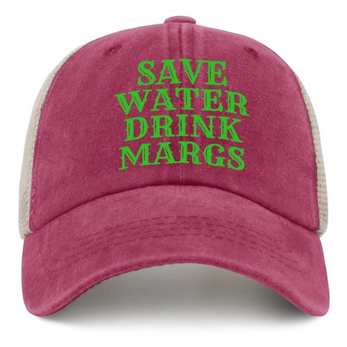 Save Water Drink Margs Trucker Hat Men Vintage Mesh Cap for Summer Pink