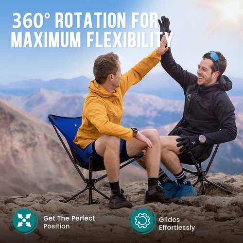 TCEK Swivel Portable Chair - Small Compact Folding Chair for Adult Travel - Supports 300 Lbs - Ideal for Outdoor Adventures - 1 Black + 1 Blue