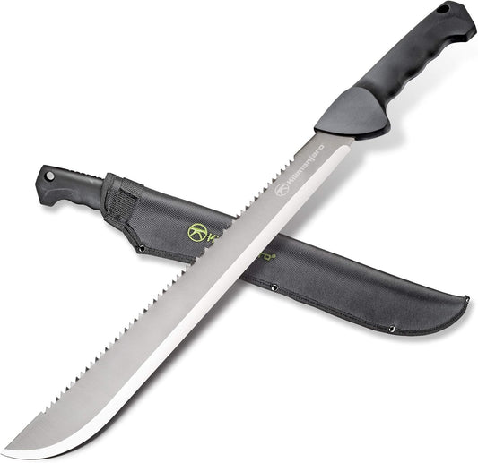 Kilimanjaro 21 Inch Stainless Steel Machete with Serrated Back and Black Finish, Outdoor Survival, Cutting, Hiking, Camping, Outdoor Adventures - 910040