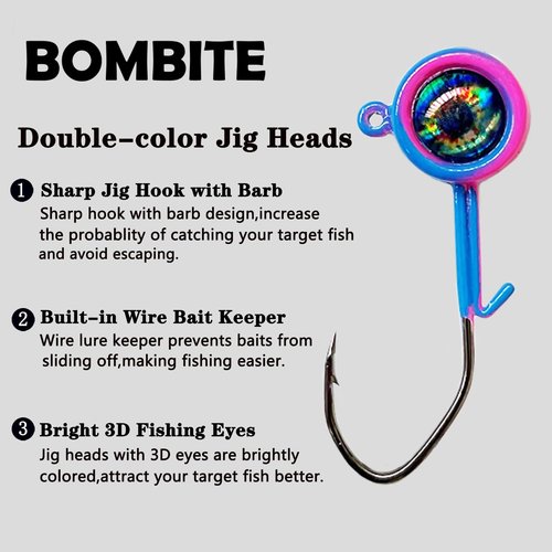 Bombite Crappie Jig Heads, 40packs Fishing Jig Heads Hooks Swimbait Jig Head 1/32oz Fishing Jigs Heads for Crappie Bass Fishing