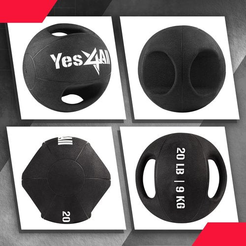 Yes4All Weighted Medicine Ball 20LB with Anti-Slip Dual Handles for Workout, Core Strength Exercises, Balance Training, and Throwing