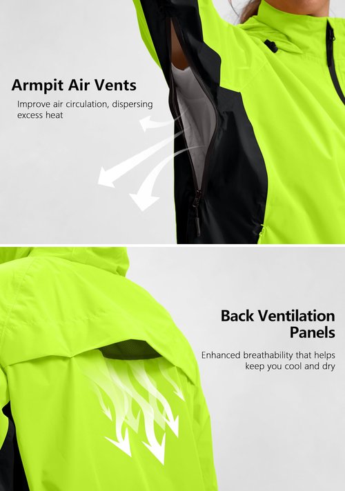 Bikewa Women's Cycling Rain Jackets Waterproof Windbreaker Lightweight Running Windproof Reflective Jacket Packable Hooded(Fluorescent Yellow/Black,M)