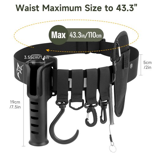 SAN LIKE Adjustable Fishing Rod Holster Waist Wading Belt for Men - Nylon Wader With Portable Pole Inserter for Fly Surf Kayak Casting Spinning Gear (Black)