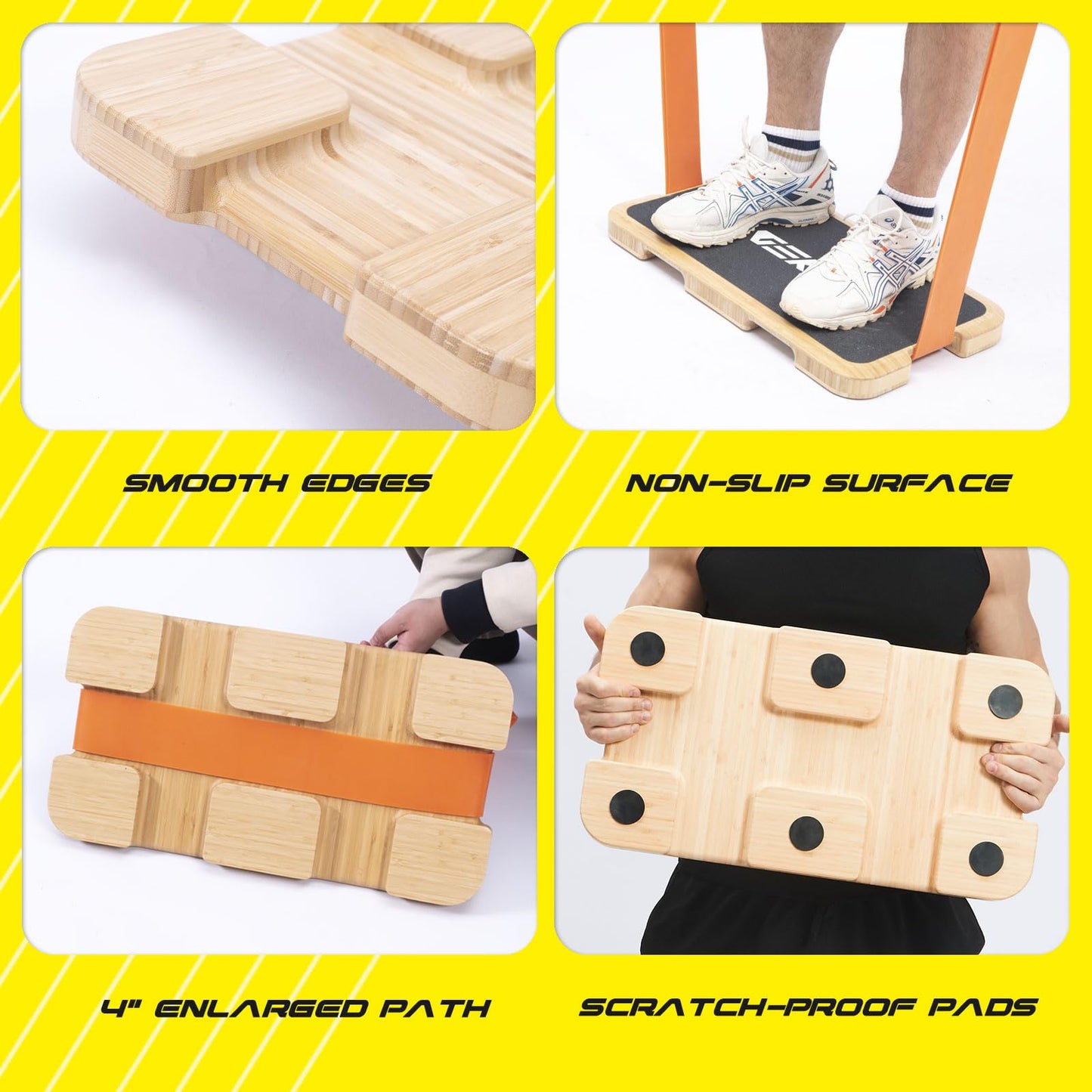 GEKU FIT Bamboo Fitness Board for Resistance Band Workouts - Eco-Friendly Exercise Platform with Non-Slip Surface for Strength Training, Stretching, and Full-Body Home Gym (Bamboo Fitness Board)