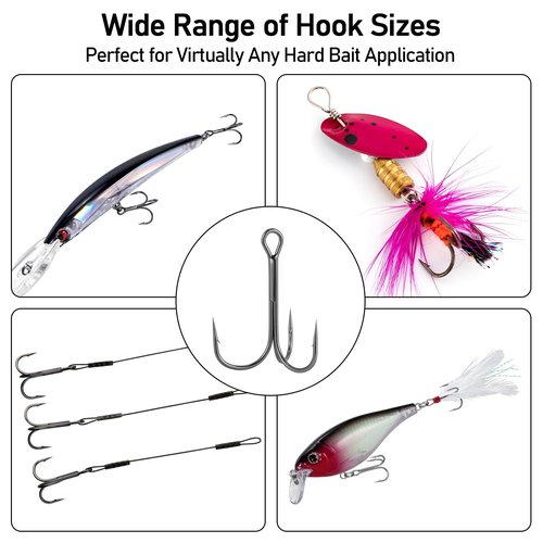 Dr.Fish 30 Pack Fishing Treble Hooks, #14-#6/0, Freshwater & Saltwater, Triple Fishing Hooks for Walleye Catfish Bass Fishing Replacment #14