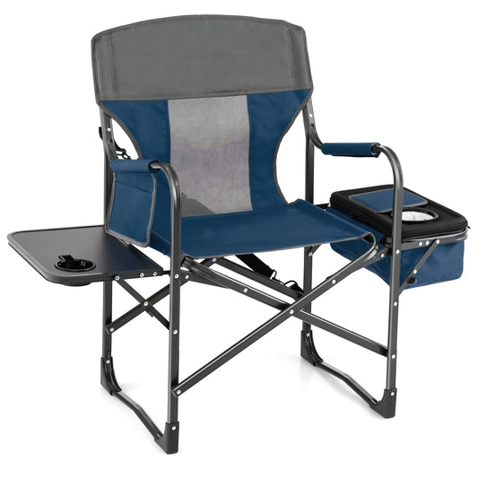 Tangkula Camping Chairs, Folding Camp Chair with Side Table, Cooler Bag, Portable Outside Padded Lawn Chair for Travel, Picnic, Fishing, Heavy Duty Oversized Director Chair for Adults, Supports 400lbs