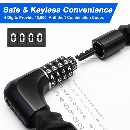NDakter Upgrade Bike Chain Lock with 4 Digit Combination and 2 Keys, 3.2/4.28 Ft Heavy Duty Anti-Theft Bicycle Lock, 2 Ways to Unlock High Security Scooter Locks for Ebike, Escooter, Door