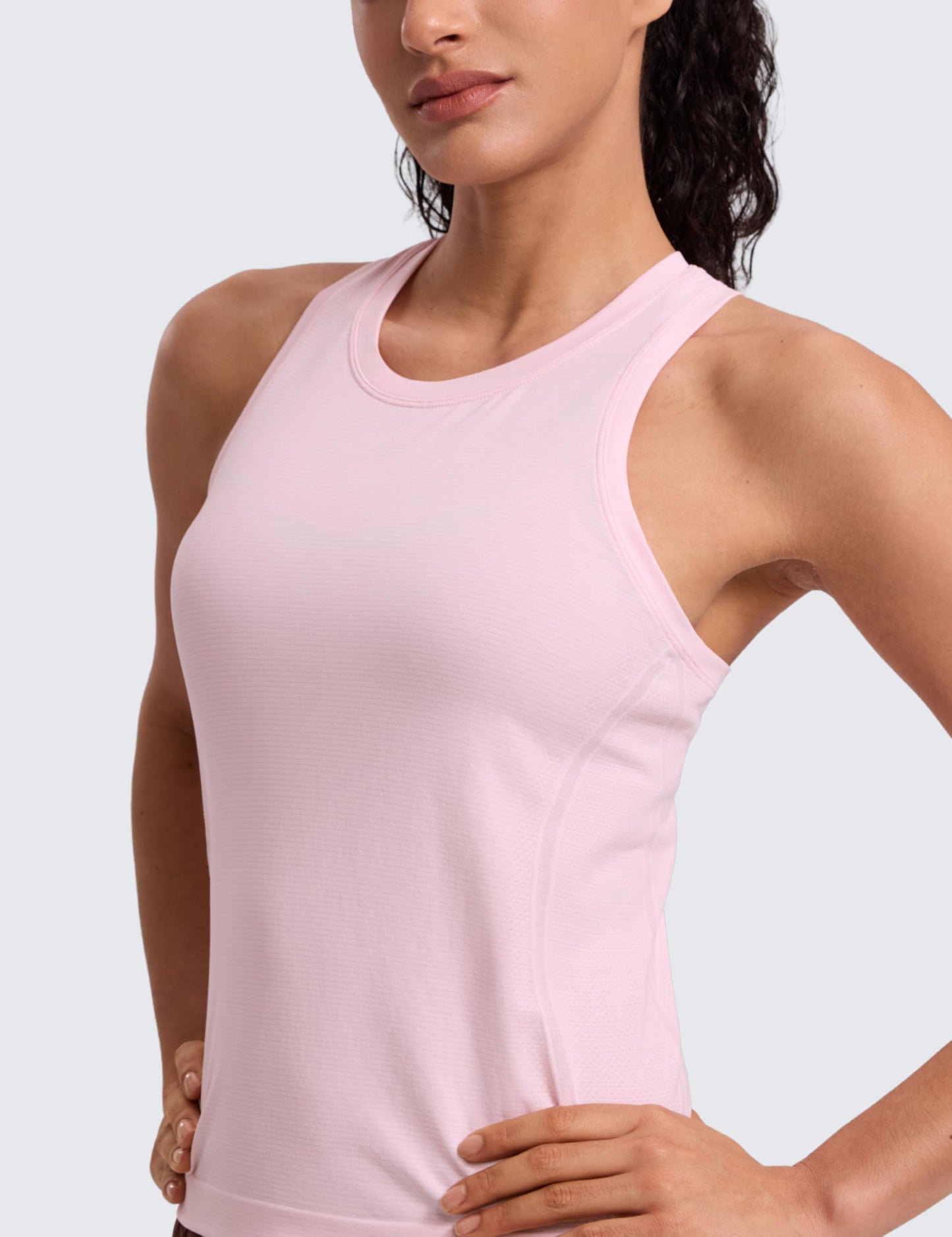 CRZ YOGA Seamless Workout Tank Tops for Women - Athletic Running Gym Sleeveless Shirts Crewneck Racerback Breathable Strawberry Pink XX-Small