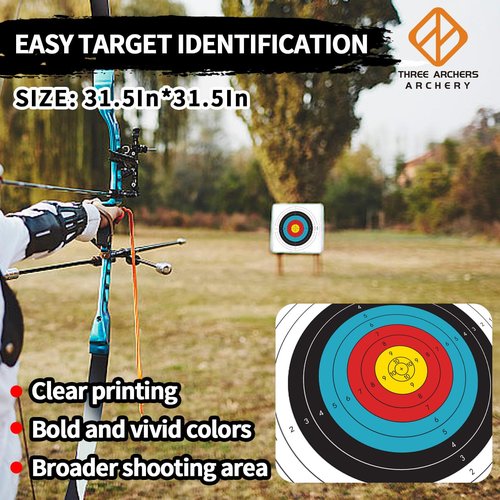 THREE ARCHERS 31.5x31.5In Archery Targets for Backyard Upgrade 120g Thicker Target Paper 15pcs Folded Packing Hunting & Archery Target (10 Rings) (Rolled up packing-15pcs)