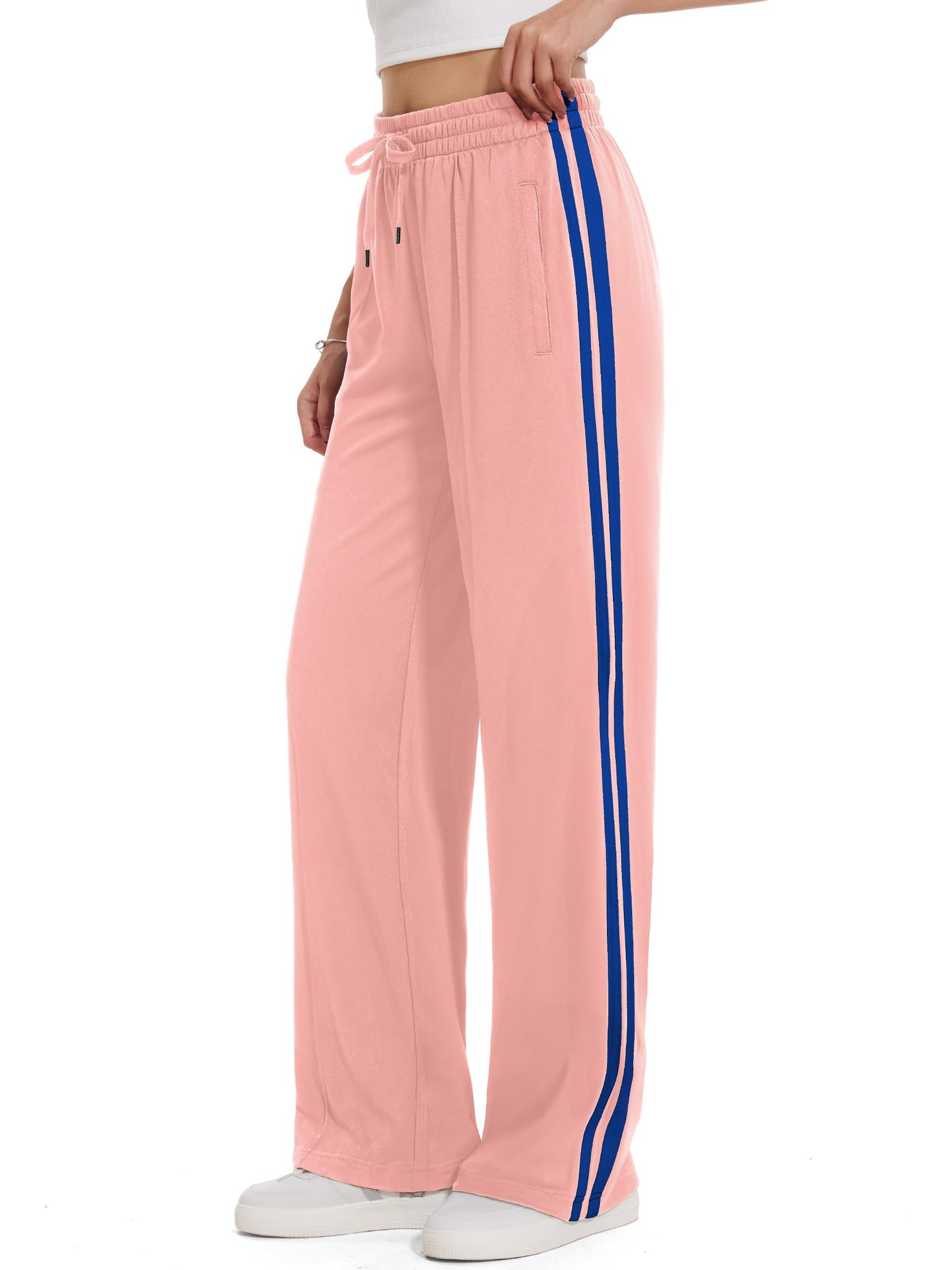 Tapata Petite Women's 28" Inseam Track Pants Elastic Waistband Y2K with Zipper Pockets Dance Studio Sweatpants, Pink, M