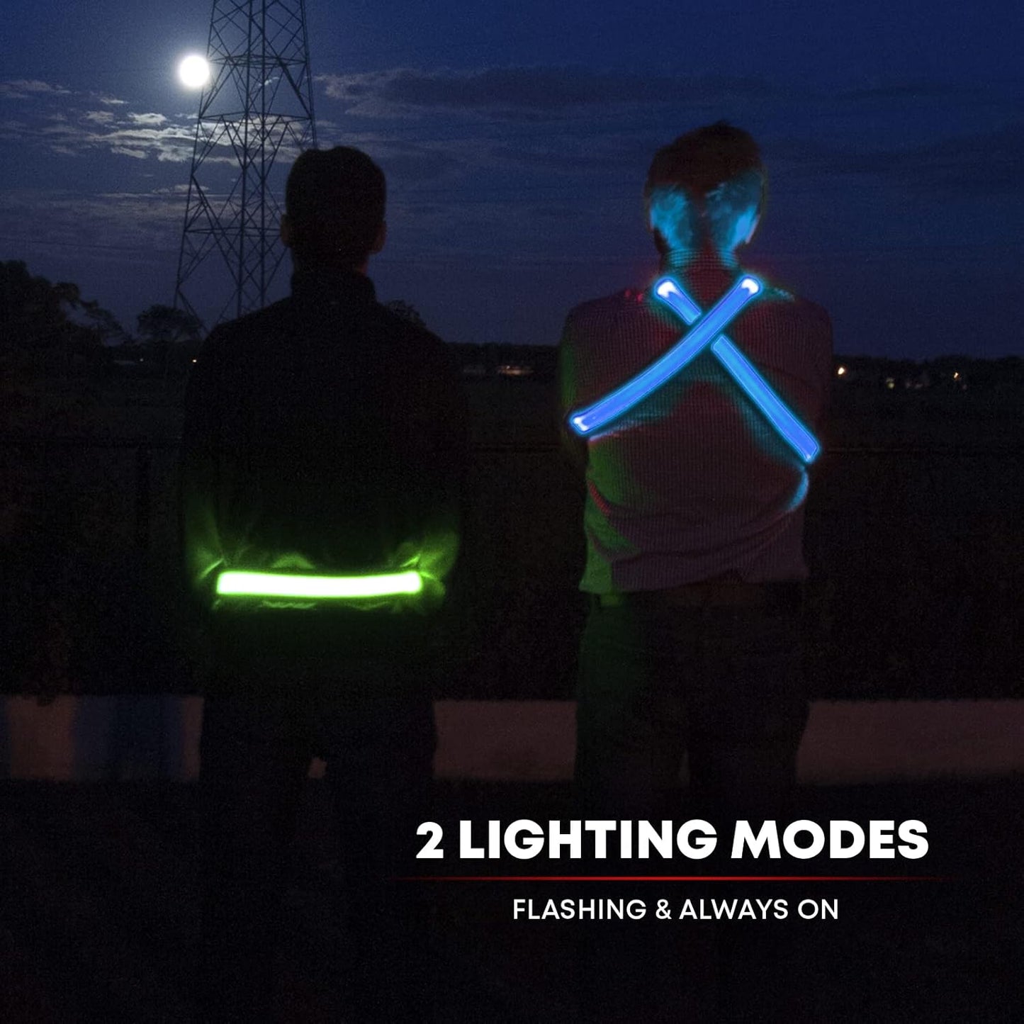 ILLUMISEEN LED Reflective Belt Sash | High Visibility LED Lights with 2 Lighting Modes | Adjustable Quick Release Buckle | USB Rechargeable, No Batteries Needed | Weatherproof Professional Safety Gear