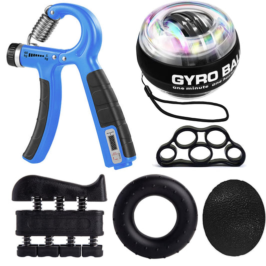 Grip Strength Trainer Kit with Finger Exerciser, Hand Grip Strengthener, Hand Extension Exerciser, Stress Relief Ball, Grip Ring, Gyro Ball for Muscle Building and Injury Recover