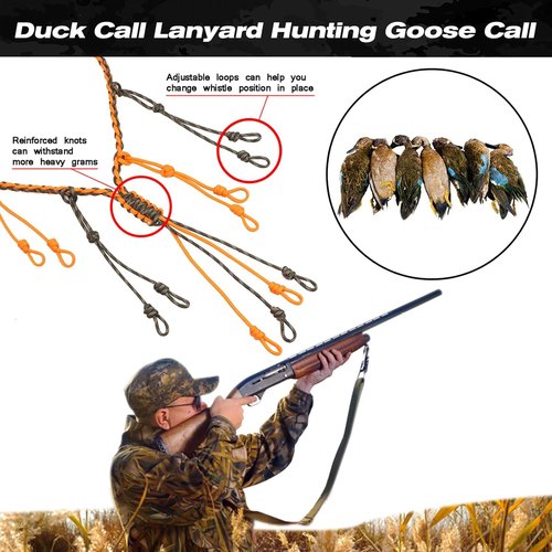 Duck Call Lanyard Hunting Goose Calls Paracord Braided Necklace 12 Adjustable Loops Outdoor Predator Gear Nylon Game Call for Pheasant Waterfowl