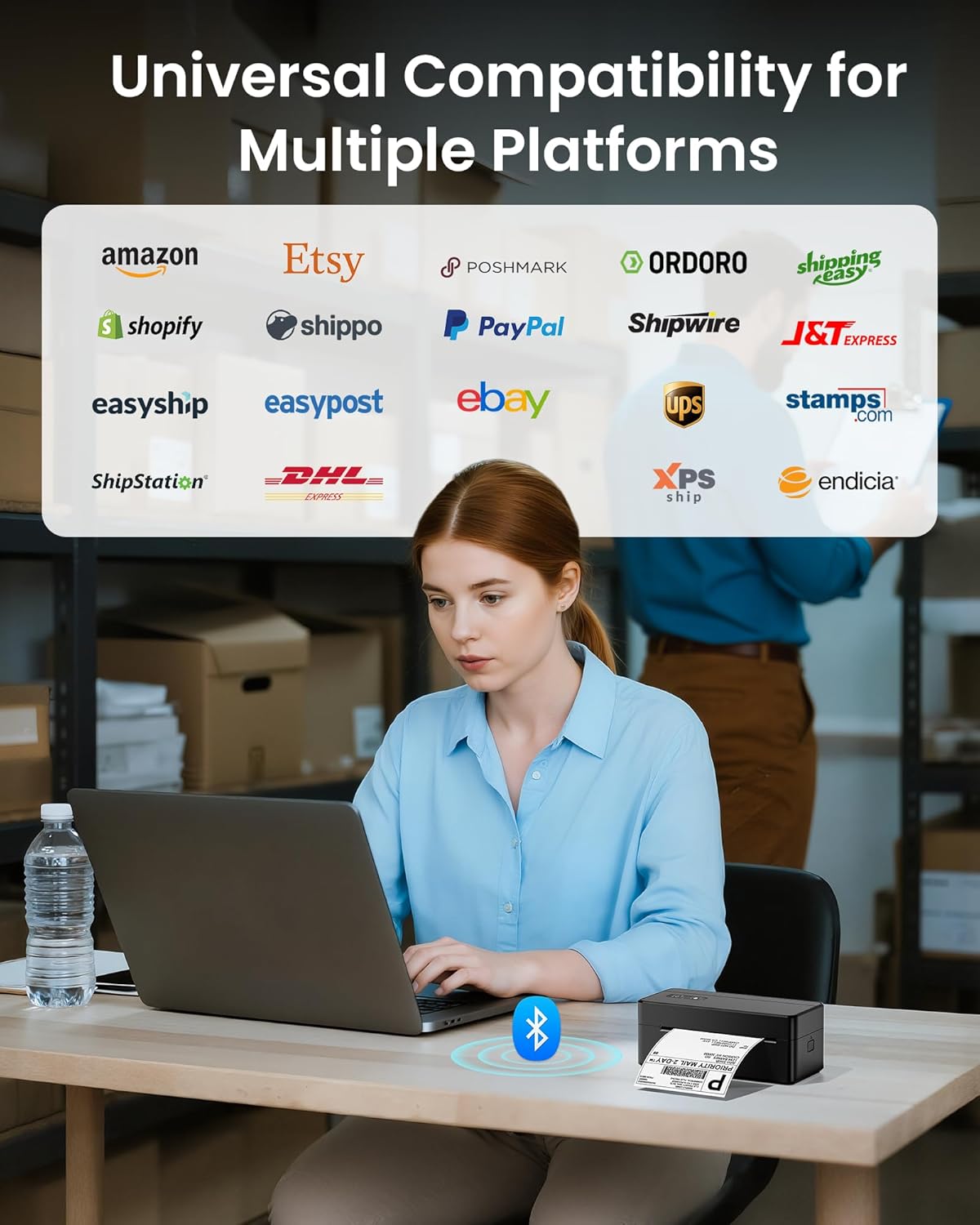 Asprink Shipping Label Printer, Bluetooth Thermal Label Printer for Small Business & Shipping Packages, 4X6 Wireless Thermal Printer Compatible with Android, IOS, Windows, Mac, Ebay, USPS, FedEx, Etsy