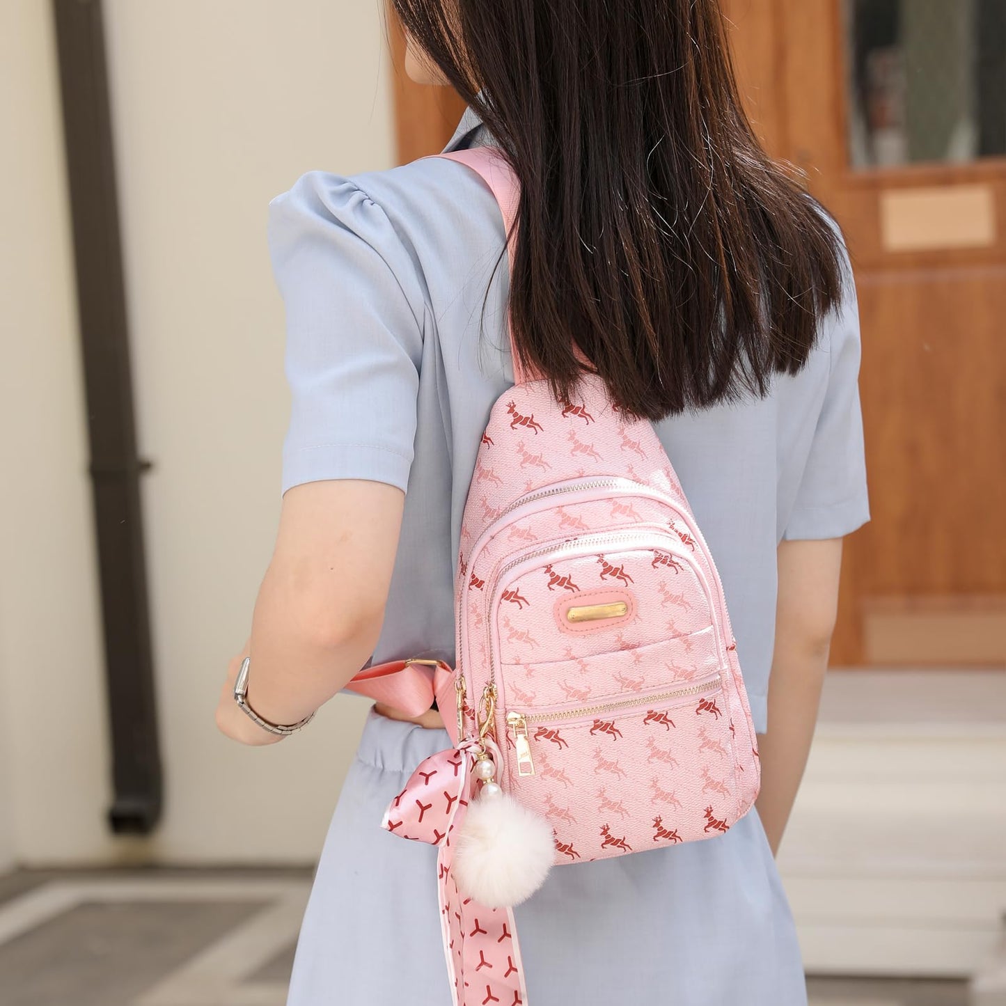 ANFUMI Sling Backpack Sling Bag for Women, Chest Bag Daypack Crossbody Fanny Packs Chest Bag (A-Pink)