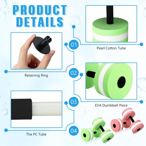 PullCrease 4 Pcs Water Weights Aquatic Exercise Dumbbells for Pool Water Dumbbell Set EVA Foam Pool Weights Dumbbells Resistance Water Aerobics Weight Fitness Barbells Equipment(Pink, Green)
