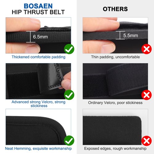 Bosaen Hip Thrust Belt, Hip Thrust Belt for Dumbbells Heavy, Booty Belt with 6.5mm Thick Non-slip Padding & Stronger Load-Bearing, Hip Thrust Band for Gym or Home Workouts, Dumbbells, Kettlebells, Plates
