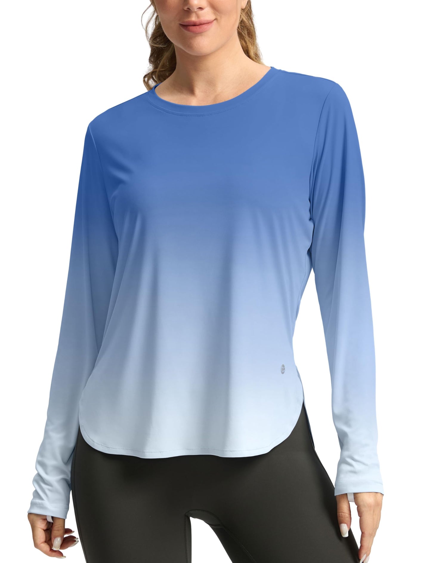 Women's Sun Shirts UPF 50+ Long Sleeve UV Protection Shirt Lightweight Quick Dry Workout Hiking Tops for Women(Blue/White Gradient,XL)