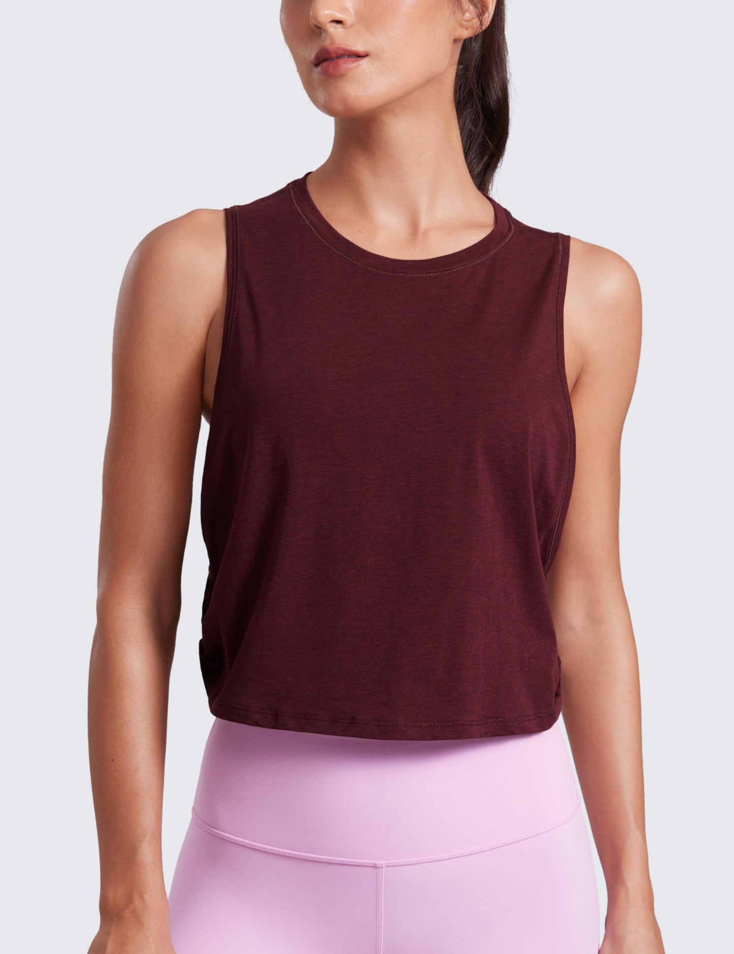 CRZ YOGA Women's Sleeveless Cotton Blend Athletic Tank Top for Yoga Gym Running Workout Berry Heather Small