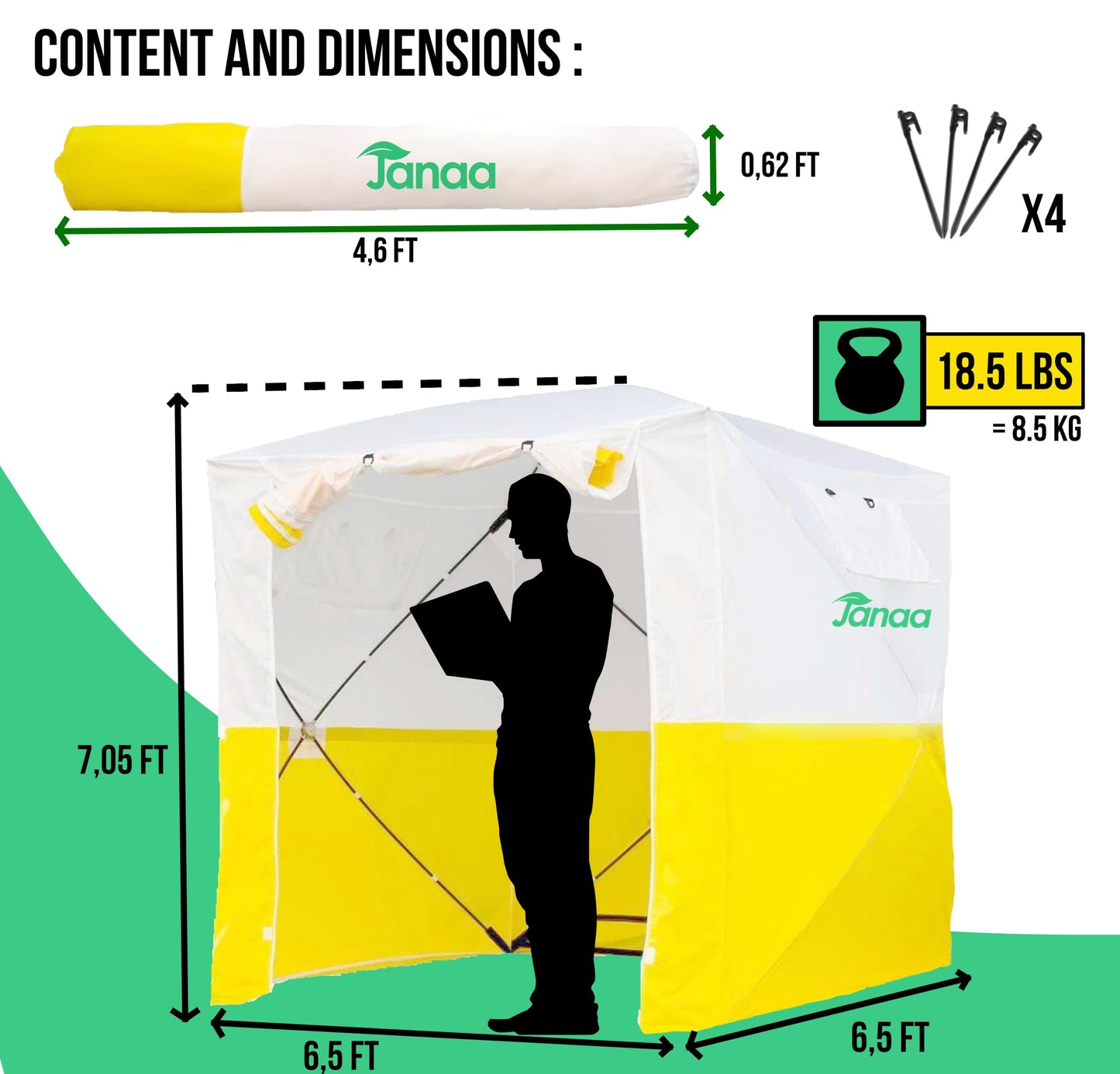JAX3 | Professional Work Tent | Pop Up | UV50+| 6,2x6,2x7,05 Ft | Instant Quick and Easy Tool-Free Setup | Waterproof | Slicing, Commercial Tent, Fiber Optic for Heavy-Duty Use