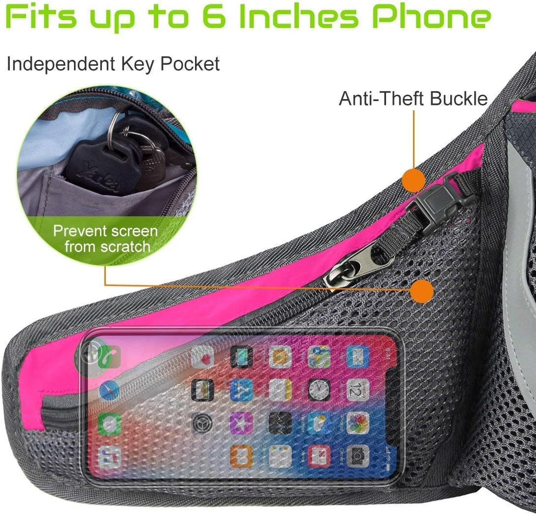 PYFK Running Belt Hydration Waist Pack with Water Bottle Holder for Men Women Waist Pouch Fanny Bag Reflective Fits iPhone 6/7 Plus (Rose)