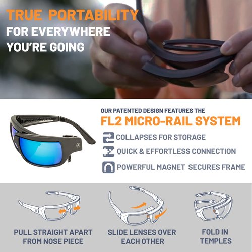 POPTICALS PopH2O Foldable, Polarized Sunglasses for Men & Women – Sports Eyewear - Gloss Black Frame/Gray Lenses, Blue Mirror