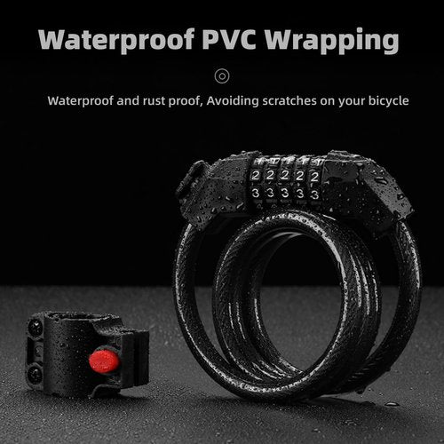 Bike Lock Cable 5 Digit Combination High Security Resettable Cable Lock Anti-Theft Accessories for Mountain Bike Road Bicycle Electric Bike Scooters