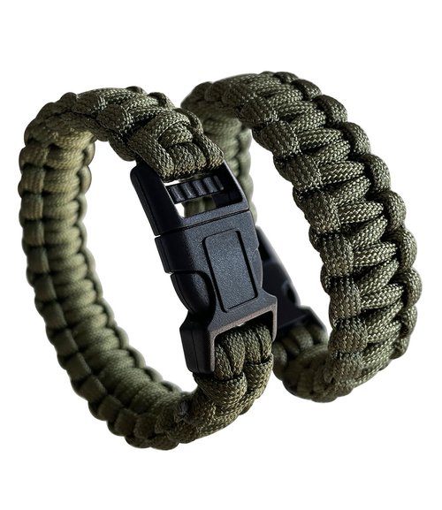 CIBBALIY 2 Army Green Paracord Bracelets 8.5" Braided Tactical Bracelet include Parachute Cord and Plastic Buckles for Hiking Travelling Camping (ArmyGreenP1)