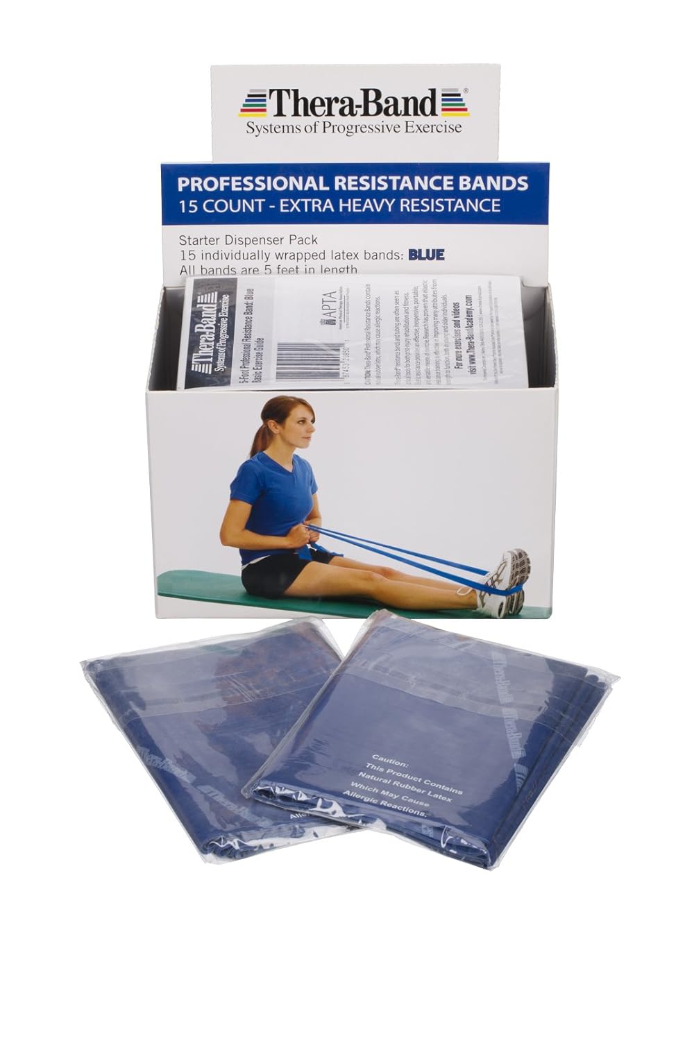 THERABAND Resistance Bands, 5 Foot, 15 Count Professional Latex Elastic Bands For Upper & Lower Body Exercise, Physical Therapy, Pilates, At-Home Workouts, & Rehab, Heavy Green, Intermediate, Level 3