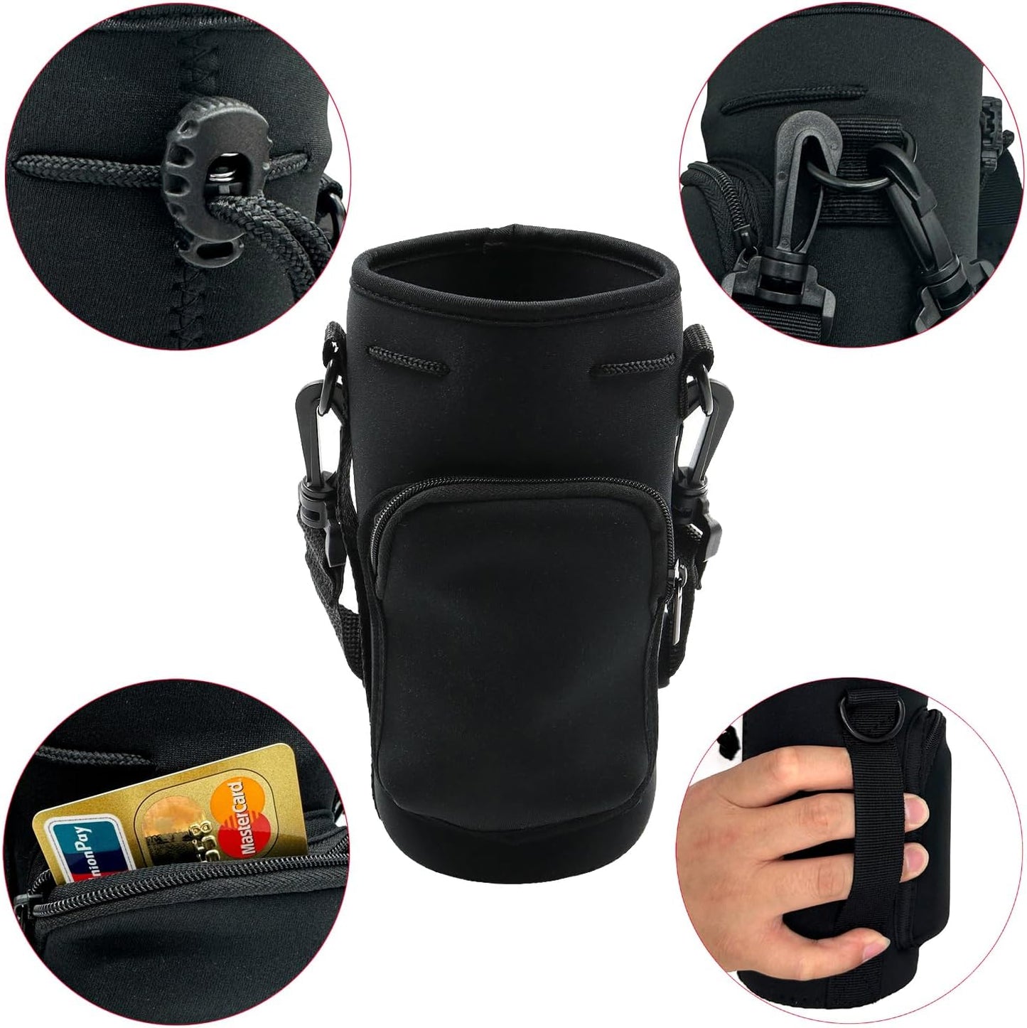 Wanty Neoprene 20 Oz Insulated Water Drink Bottle Cooler Pocket Carrier Sleeves Tote Bag with Adjustable Straps for Climbing Cycling and Running Outdoor Activities (20 Oz)