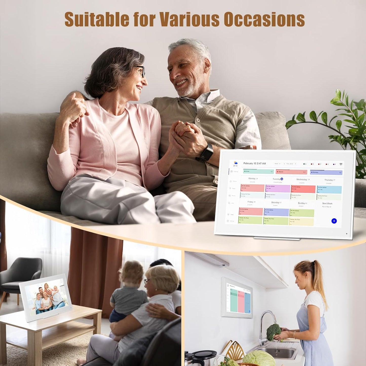Smart Digital Calendar: 21.5-Inch Electronic Wall Calendars & Chore Chart, Full HD Interactive Touchscreen Display for Family Schedules Planner,Seamless Scheduling/Organizing-Wall/Desk Mountable
