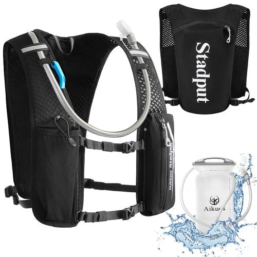 Reflective Hydration Running Vest Backpack | Lightweight 1.6L Water Bladder Bag for Trail Running, Cycling & Marathon | Perfect for Men & Women with Mobile Holder & Multiple Pockets | Premium Black
