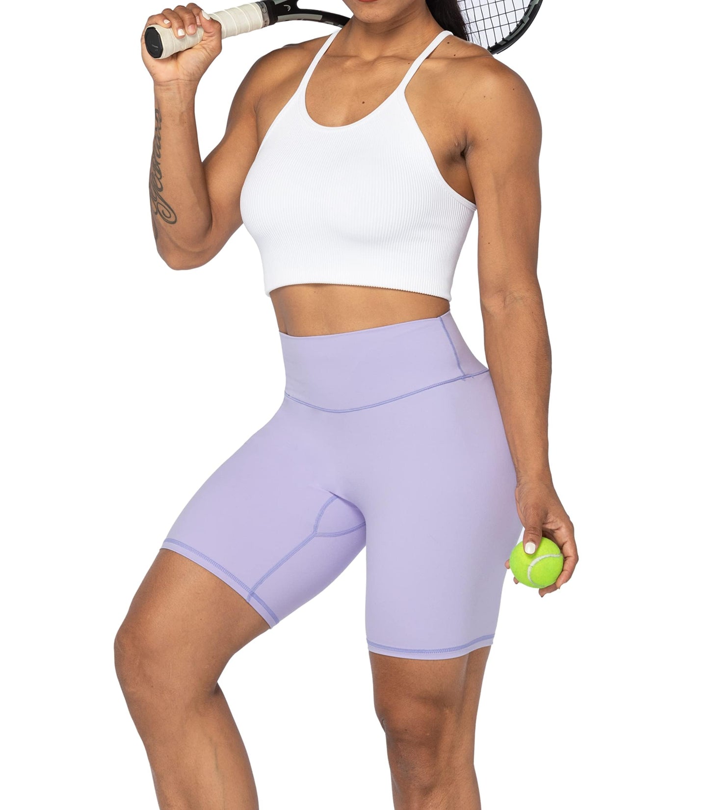 Sunzel No Front Seam High Waist Biker Shorts for Women, Squat Proof Yoga Workout Gym Bike Shorts 8" Lilac Medium