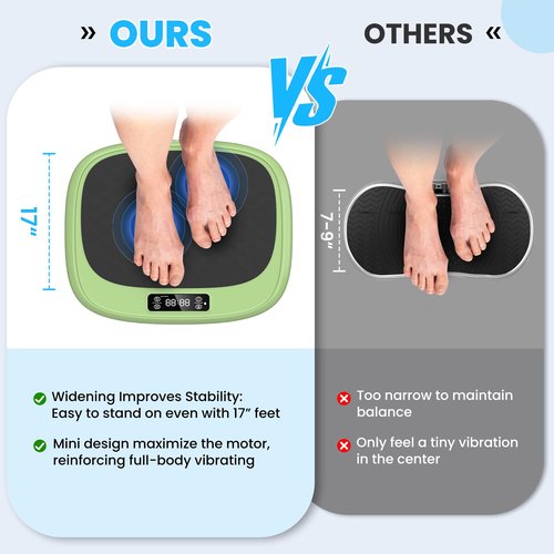 POWET Mini Vibration Plate Exercise Machine, Whole Body Workout Waver Vibration Plate for Lymphatic Drainage with 5 Setting Modes, 99 Speed Levels for Shaping, Toning - Green