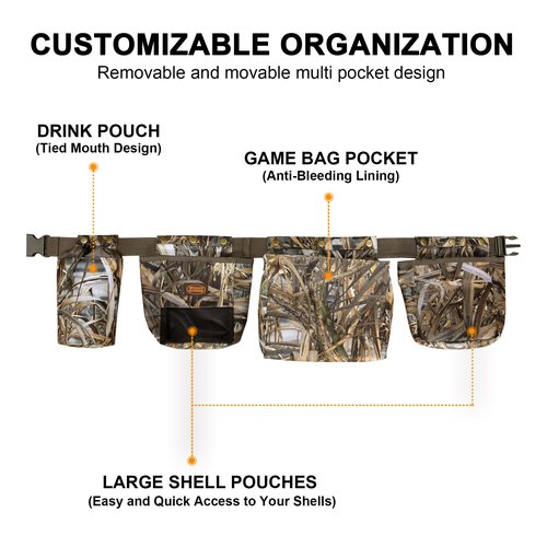 MDSTOP Dove Hunting Game Belt, Multifunction Hunting Gear Bags, Adjustable Shotgun Shell Pouch and Water Bottle Carrier for Shooting, Hunting, Dog Training, Fishing (Camo)